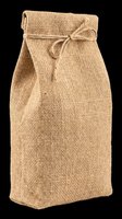 Burlap gift bag with drawstring closure isolated on transparent background, ready for packaging design, print-on-demand products, and e-commerce mockups.