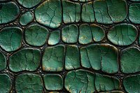 Detailed macro shot of emerald green crocodile leather texture showing natural scales pattern and surface cracks, suitable for luxury fashion design backgrounds.