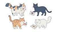 Cute cartoon cats delivering mail and packages as postal workers, isolated on white background for clipart and design projects.