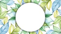 Watercolor botanical leaves frame with white circle space for text on transparent background isolated for design projects and branding materials.