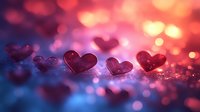 Romantic heart-shaped decorations with colorful bokeh lights creating dreamy Valentine's Day atmosphere for love celebration and wedding designs.