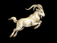 Jumping goat with curved horns isolated on transparent background, ready for t-shirt design, clipart, stickers, sublimation and print-on-demand products.