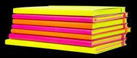 Stack of colorful neon notebooks isolated on transparent background, ready for stickers, clipart, t-shirt design, print on demand, and sublimation projects.