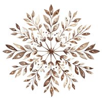 Elegant watercolor mandala with symmetrical brown leaf pattern radiating from center, creating a delicate botanical snowflake design for wall art or stationery.