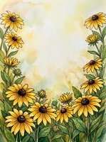 Watercolor yellow daisy flower frame border with green leaves on textured background for greeting cards, invitations and botanical design projects.