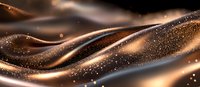 Luxurious bronze waves with glittering particles flow in smooth curves against dark background creating elegant abstract design for luxury branding and festive backgrounds.