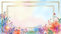Watercolor floral frame with colorful flowers, leaves, and stars on isolated white background, ready for invitations, greeting cards, and design projects.
