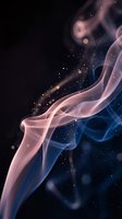 Abstract colorful smoke swirls with golden particles on dark background for creative design projects and artistic compositions.