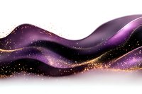 Flowing purple and gold waves with sparkling glitter effect on white background, abstract luxury design element for creative projects.