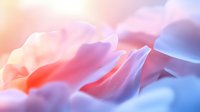 Dreamy abstract macro of rose petals in soft coral pink and blue tones creating gentle waves and curves with delicate light and shadow play. Romantic background.