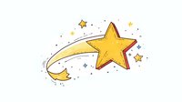 Yellow shooting star with sparkles and small stars drawn in playful cartoon style on white background, ready for design projects and decorative use.