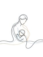 Continuous line drawing of mother holding baby in tender embrace, minimalist maternal bond illustration for greeting cards and nursery decor.