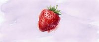 Fresh ripe strawberry with green leaves on soft watercolor background. Healthy organic fruit illustration for culinary designs and food concepts.