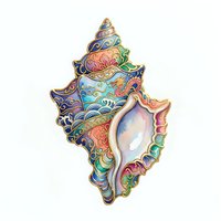 Colorful ornamental seashell with intricate decorative patterns, isolated on white background. Perfect for design projects, textiles, and creative applications.