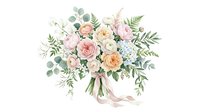 Wedding bouquet with blush pink and cream roses, eucalyptus leaves and greenery isolated on white background for bridal design and romantic decor.