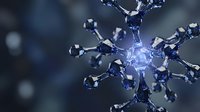 Abstract molecular structure with glowing blue atoms and chemical bonds for scientific research, biotechnology, and pharmaceutical industry presentations.