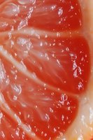 Fresh grapefruit slice macro showing juicy pulp segments with water droplets for healthy eating and citrus fruit concepts.