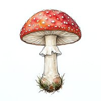 Red toadstool mushroom with white spots isolated on white background, suitable for botanical illustrations, educational materials, and design projects.