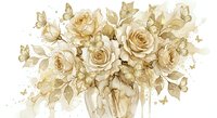 Vintage sepia roses bouquet in watercolor style with butterflies and leaves on white background isolated for romantic design projects.