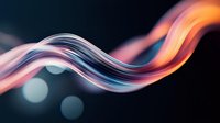 Flowing abstract waves in orange, pink and blue colors creating dynamic motion effect against dark background with bokeh lights. Suitable for modern design.