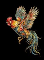 Colorful rooster with vibrant red, gold, and teal plumage isolated on transparent background. Ready for t-shirts, stickers, clipart, and print-on-demand designs.