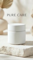 White cosmetic jar on stone platform with dried botanical elements and soft neutral background, suitable for skincare and beauty product marketing.