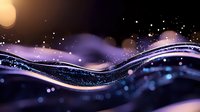 Glowing wavy lines with sparkles and bokeh effects on dark background create magical abstract composition in purple and blue colors with light particles.