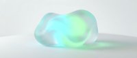 Translucent gel blob with cyan and lime green luminous glow on white surface, isolated for design projects, overlays, and digital art compositions.