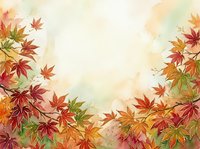 Watercolor autumn leaves in red, orange, and gold tones frame a soft, neutral center space. Ideal for fall seasonal designs, greeting cards, and backgrounds.
