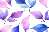 Delicate watercolor leaves in purple, pink and blue tones scattered on white background, seamless pattern for fabric, wallpaper and surface design projects.