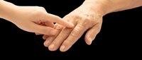 Young hand gently touching an elderly hand, isolated on transparent background. Ready for caregiving, healthcare, and charity clipart, stickers, t-shirt design, and print on demand.