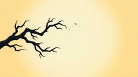 Silhouette of bare tree branch with twigs against warm yellow gradient background, isolated on white for design projects, posters, and creative compositions.
