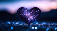 Cosmic heart shape filled with stars and galaxy nebula against blurred bokeh lights background, romantic celestial love concept for Valentine's day designs.