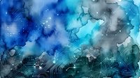 Digital technology network with watercolor blue and teal abstract background, circuit board patterns and connected nodes representing data flow, cybersecurity and innovation for tech industry design.
