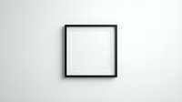 Empty black square frame hanging on white wall ready for artwork or photo display in modern minimalist interior design mockup for home decor projects.