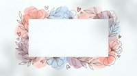 Watercolor floral frame with pastel flowers and leaves surrounding blank white space for text or design elements on soft background.