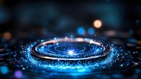 Digital blue energy portal with glowing particles and light effects on dark background for futuristic technology concepts and sci-fi designs.