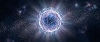 Sacred geometry mandala with flower of life pattern glowing in cosmic space with stars and nebula energy field for spiritual meditation and healing practices.