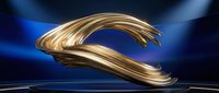 Elegant golden brushstroke flowing across dark blue background, suitable for luxury branding, cosmetics packaging, and premium design projects.