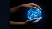 Hands holding glowing blue digital sphere with network connections, representing technology, innovation, and global connectivity for business and science concepts.