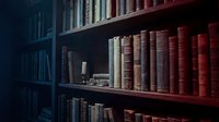Wooden shelves displaying collection of antique leather-bound books with aged spines in red, brown, and cream tones, suitable for library, education, literature, and vintage interior design projects.
