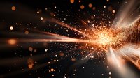 Explosive burst of orange light and sparks against dark background with digital circuit pattern, creating dynamic energy effect with glowing particles.