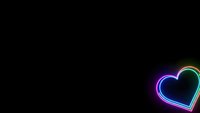 Glowing neon heart with purple and green gradient lights on black background for romantic designs and Valentine's Day projects.