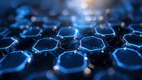 Glowing blue hexagonal technology pattern with illuminated edges creating futuristic network structure for digital, cybersecurity, or blockchain concepts.