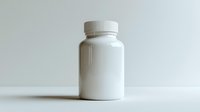 White medicine bottle on light background, pharmaceutical container for pills, supplements or vitamins. Clean minimal composition isolated and ready for design use.