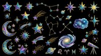 Celestial stars, moons, planets, and constellations isolated on transparent background. Ready for t-shirt designs, clipart, stickers, sublimation, print-on-demand products, and digital crafts.
