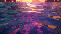 Vibrant sunset reflects on rippling water surface creating magical purple and orange light patterns, with gentle waves adding movement and depth to tranquil seascape.