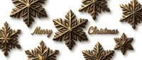 Wooden snowflakes with Merry Christmas text on white background for holiday decorations, crafts, and seasonal design projects.