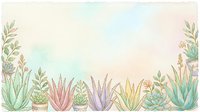 Soft watercolor background with succulents and aloe plants in pastel tones, forming a decorative border for cards, invitations, or digital designs.