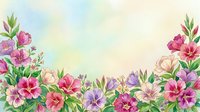 Watercolor floral border with pink, purple, and red blooms on a soft pastel background, perfect for greeting cards and spring designs.